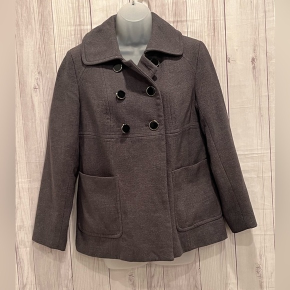 Style & Co Gray Double-Breasted Pea Coat with Notched Lapel/size SP - Picture 5 of 8